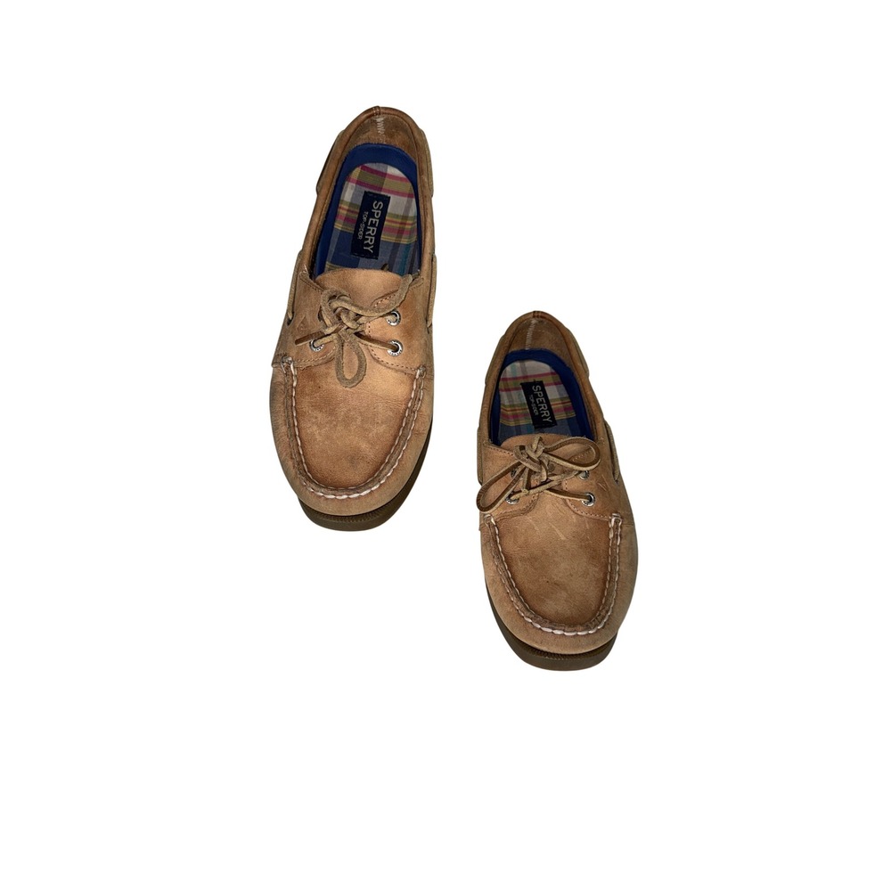 Sperry Top-Sider Womens Tan Suede Plaid Lining Boat Shoes Size 8.5W